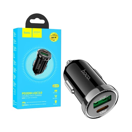 Hoco Car Charger Z44 Leading 2 Port USB+Type-C 20W Black